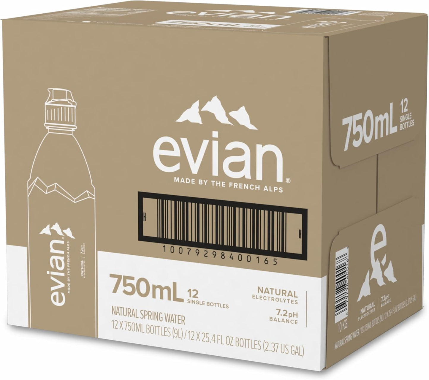 Evian Natural Mineral Water Sports Cap 75cl (PACK OF 12)