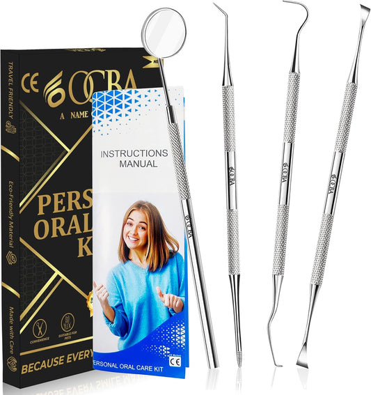 OCBA Plaque Remover Teeth Cleaning Tool 4 Pcs Dental Care Kit Tooth Filling Repair Set Stainless Steel Dental Tools for Men Women Kids and Pet Care