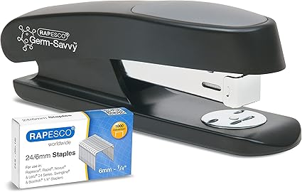Rapesco 1482 Germ-Savvy Antibacterial ECO Sting Ray Stapler, 20 Sheet Capacity and 1000 24/6 mm Staples, Black