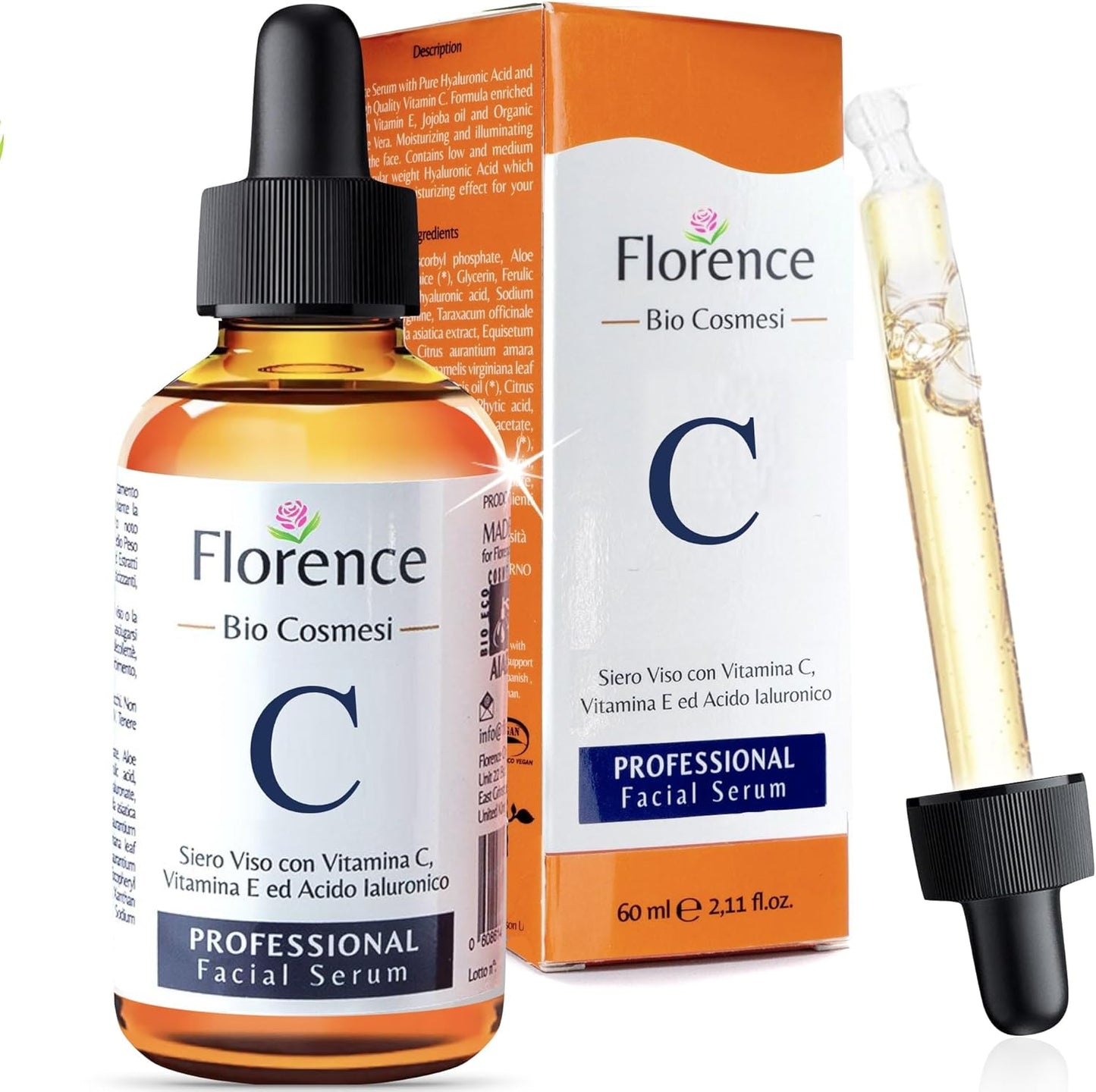 Big 2.11oz. Organic Vitamin C Serum for Face with Hyaluronic Acid & Niacinamide. Anti-Dark Spots, Wrinkle, Aging Brightening Facial and Eye Contour Vitamin C Serum. Brightening Women and Men Skin Care