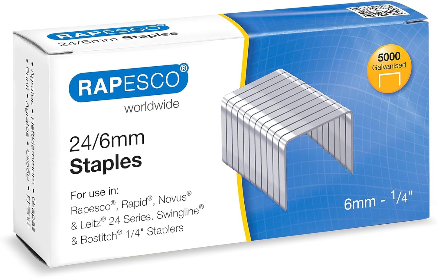 Rapesco S24602Z3 24/6mm (No.16) Galvanised Staples, Box of 5000