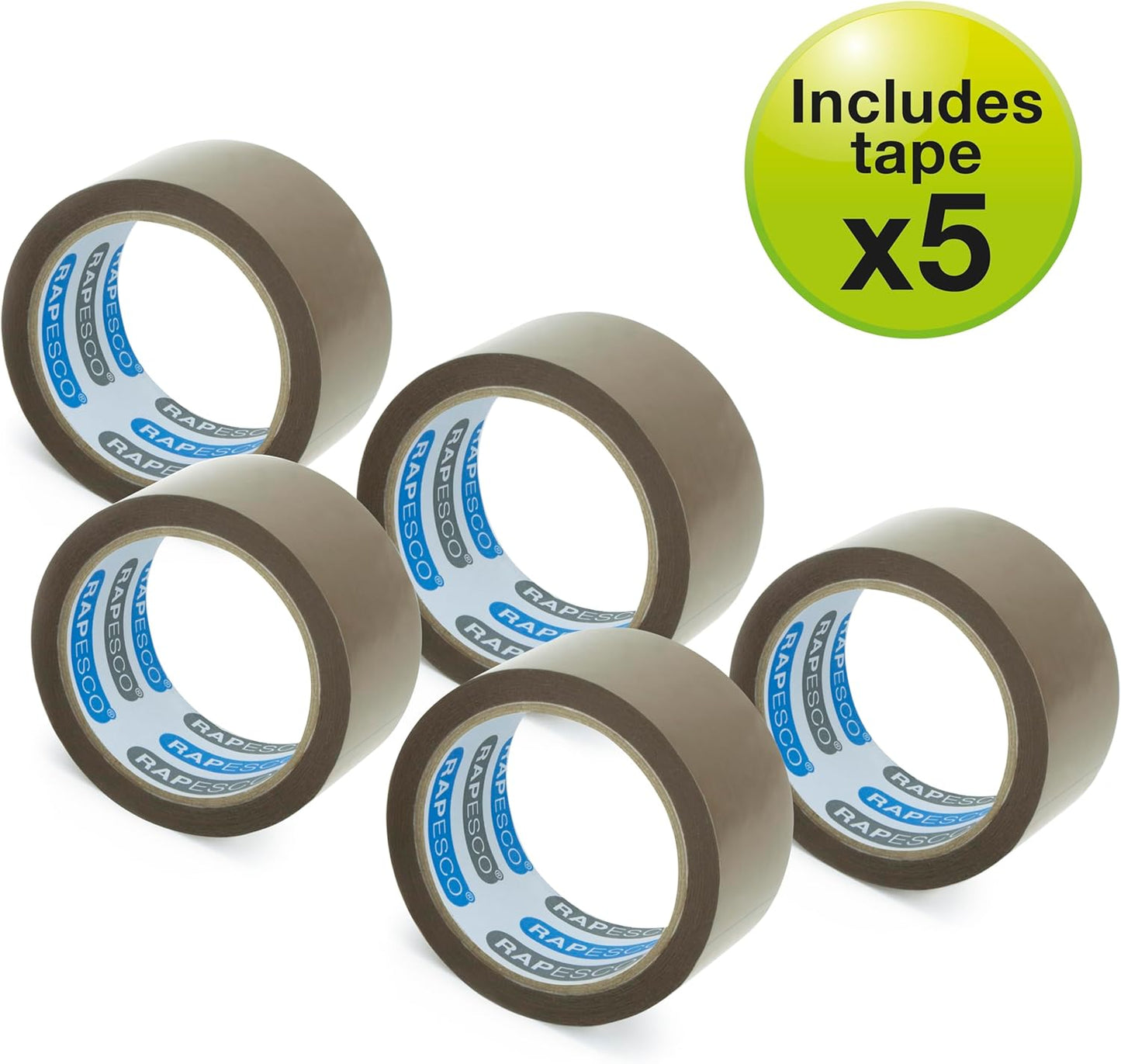 Rapesco 1581 Germ-Savvy Antibacterial 960 Packing Tape Dispenser with 5 Brown Packing Tapes