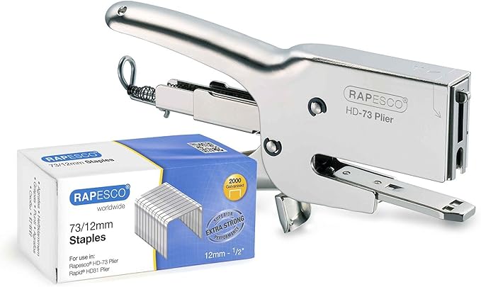 Rapesco 1306 Set Classic Heavy Duty HD-73 Plier Stapler and 2000 73/12mm Staples, 70 Sheet Capacity, Chrome
