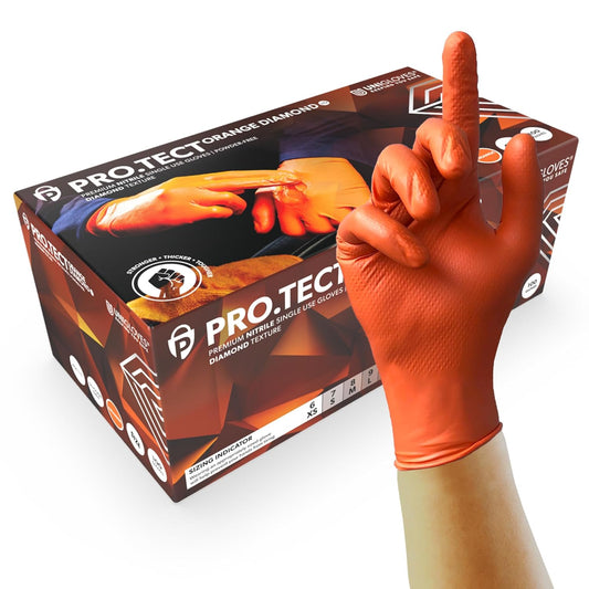 Unigloves PRO.TECT Orange HD GA0053 Nitrile Single Use - Ultra Heavyweight, Multipurpose Powder Free, Silicone Free Disposable Gloves, Box of 100 Gloves, Orange, Medium