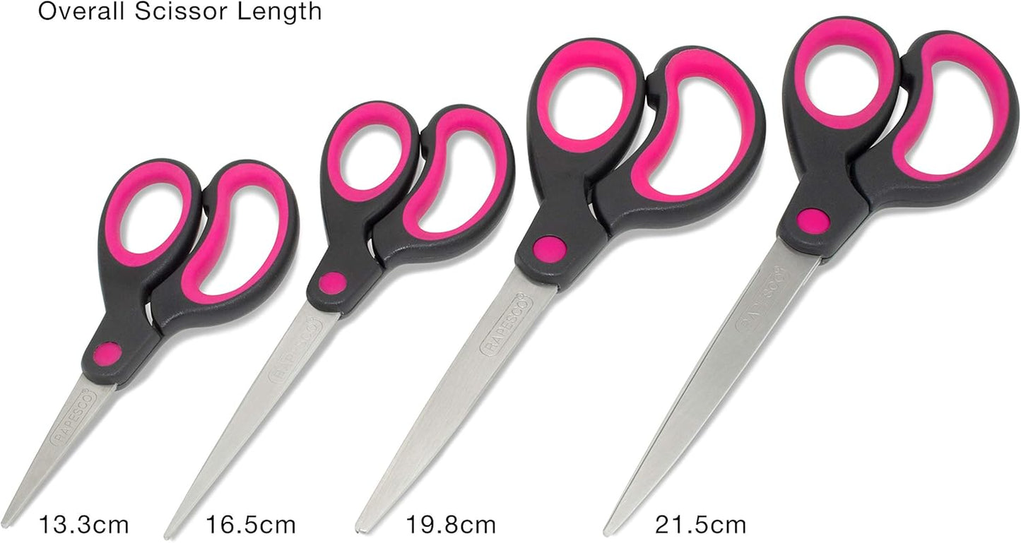 Rapesco 1575 Soft Grip Handle Scissors, Black/Hot Pink, Set of 4