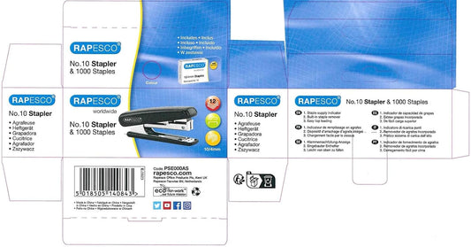 Rapesco PSE000AS Pocket Stapler with 1000 x 10/4 mm Staples, 12 Sheet Capacity, Random Assorted Colours