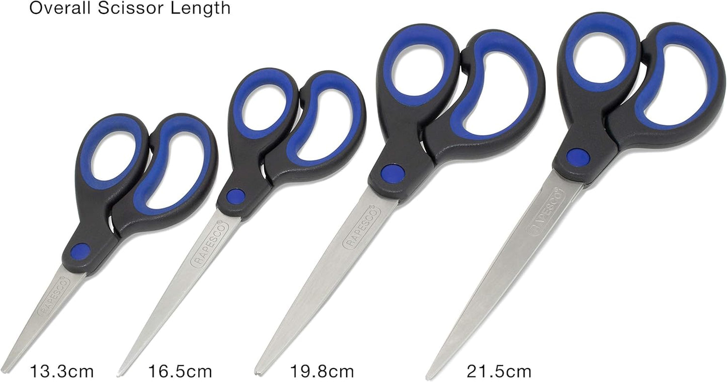Rapesco 1578 Soft Grip Handle Scissors, Black/Blue, Set of 4