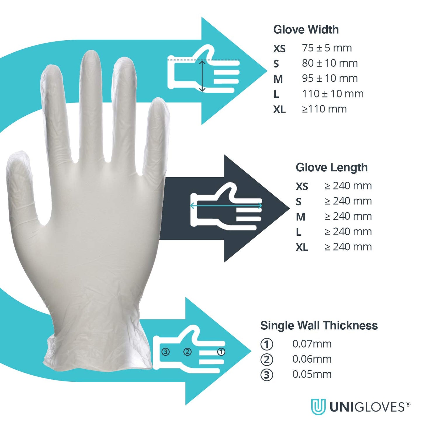 Unigloves Unicare Clear Vinyl GS0073 Examination - Multipurpose, Lightly Powdered, Latex Free Disposable Gloves, Box of 100 Gloves, Clear, Medium