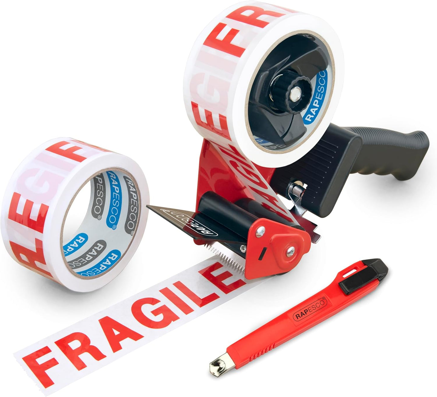 Rapesco 1618 Germ-Savvy Antibacterial 960 Packing Tape Dispenser with 2 ‘Fragile’ Packing Tapes