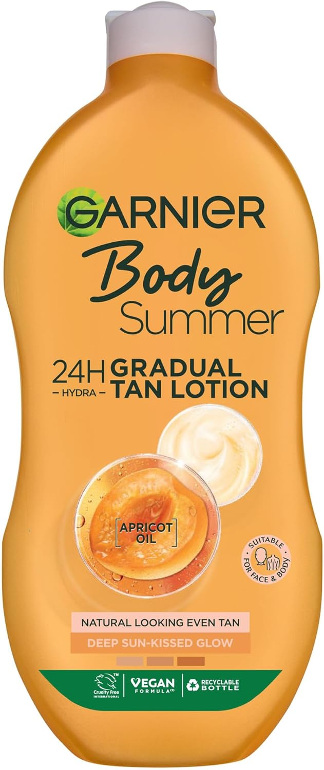 Garnier Summer Body Gradual Tan Moisturiser Deep, For A Radiant Sun Kissed Glow, Suitable For Face & Body, 24 Hour Hydration & A Natural Even Tan, Fast Absorption, Vegan Formula, 400ml