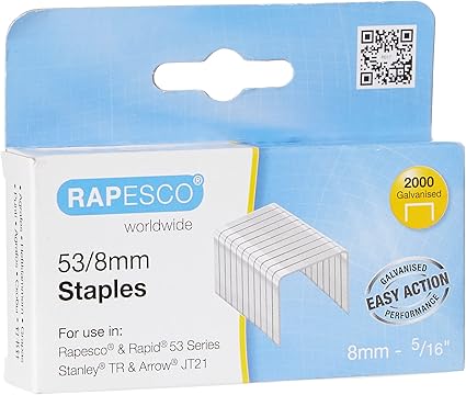Rapesco 0752 53/8 mm Galvanised Staples, Box of 2000