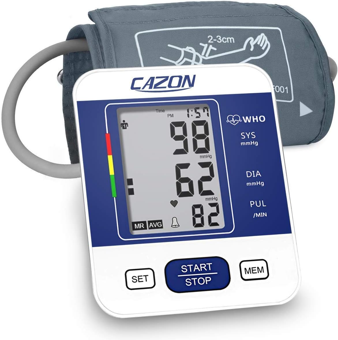 CAZON Blood Pressure Monitors Large Cuff Blood Pressure Machine Medical BP Monitor Upper Arm BP Cuff for Home Use Heart Rate Hypertension Monitor, Cuff 22-40cm LCD Display (Blue)