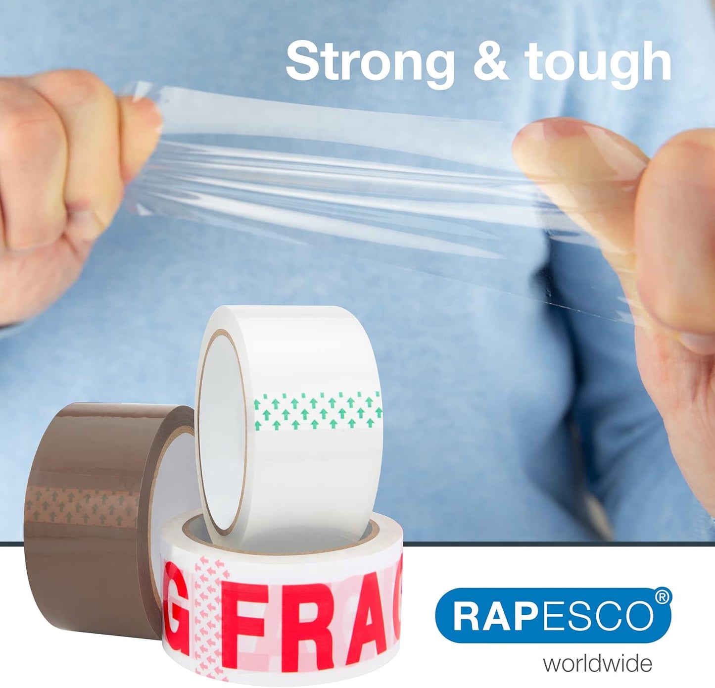 Rapesco 1687 Packing Tape Rolls Variety Pack, 50 mm Wide, Pack of 6 Tape Rolls, 2 x Brown, 2 x Clear, 2 x “Fragile”