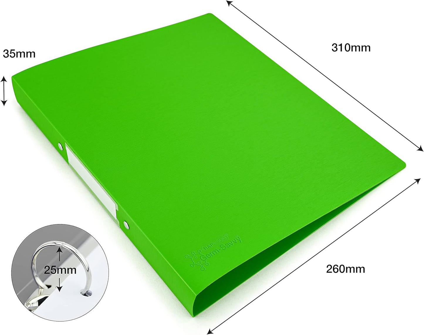 Rapesco 1662 2-Ring Binder with Antibacterial Protection, 35 mm Spine, A4, Green, Pack of 4