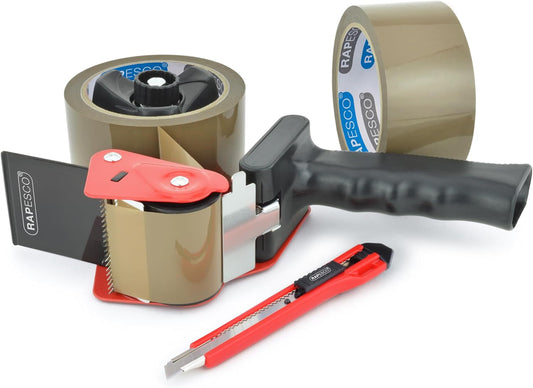 Rapesco 1556 Germ-Savvy Antibacterial 960 Packing Tape Dispenser with 2 Brown Packing Tapes