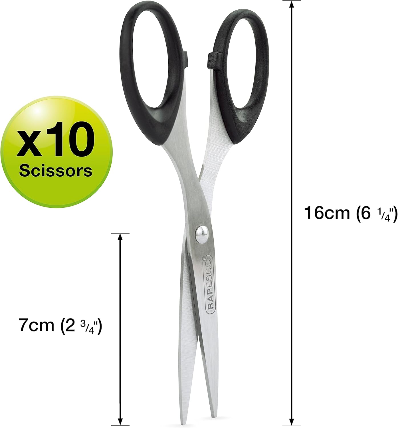Rapesco 1579 Business Pack: 10 Essential 16cm Stainless-Steel Scissors, Black