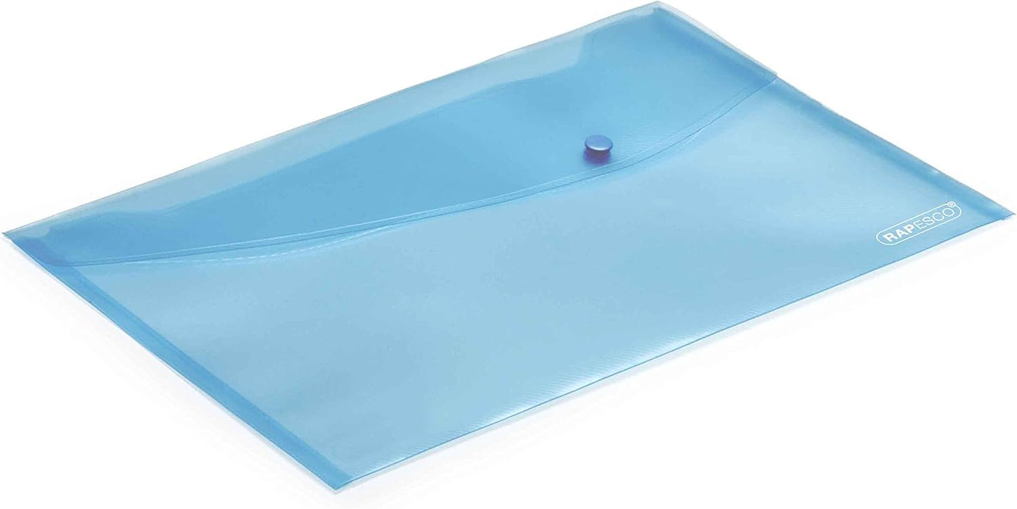 Rapesco 0691 Popper Wallets, A4+ / Foolscap, Transparent Pastel Blue, Pack of 5