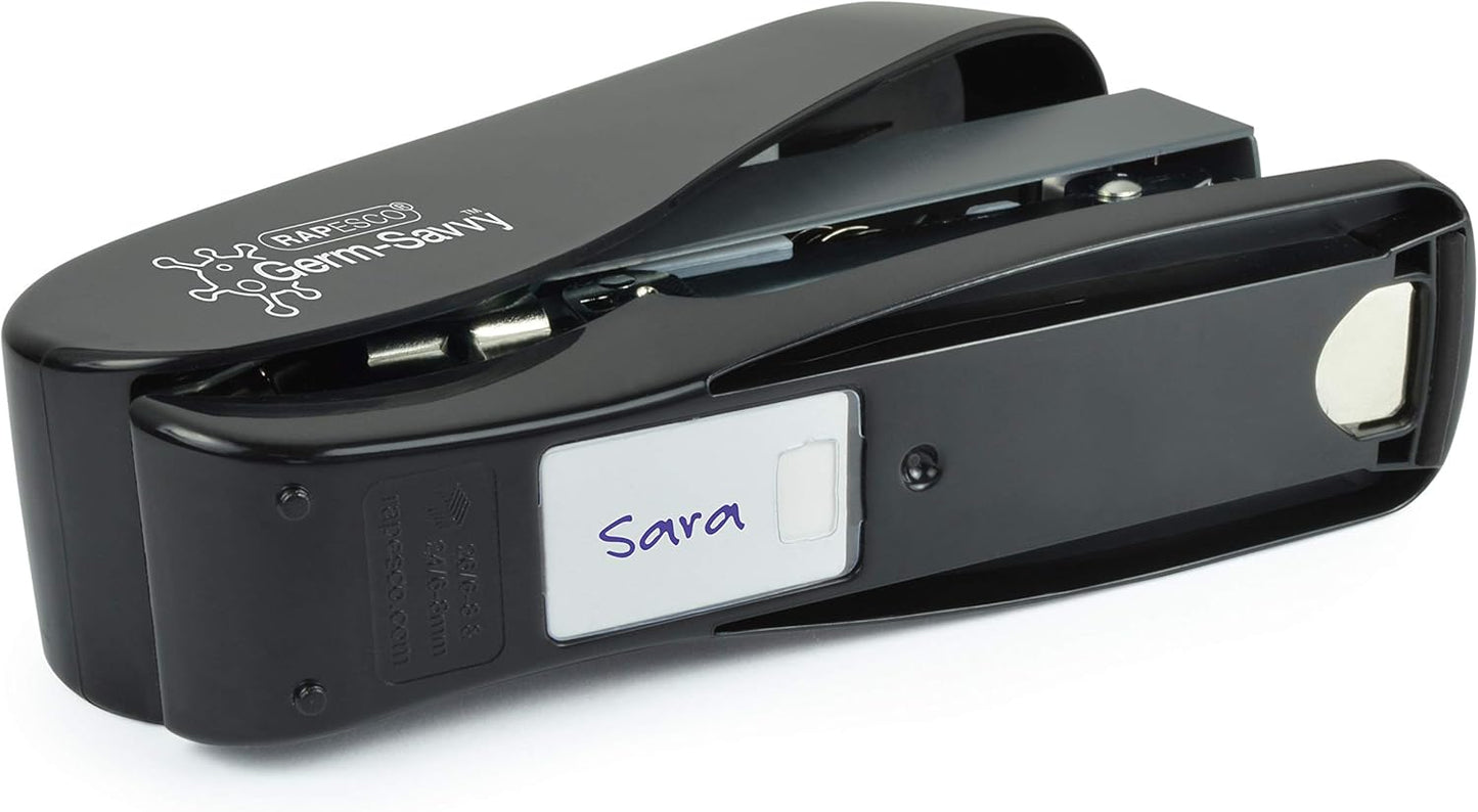 Rapesco 1633 Germ-Savvy Antibacterial, ECO Luna Less Effort Stapler & ECO X5-40ps Less Effort Hole Punch Set, Dark Grey
