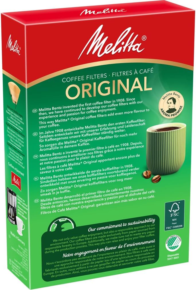 Melitta Original Coffee Filters, 80 per Box, Size 1x4, For Filter Coffee Machines, Natural Brown