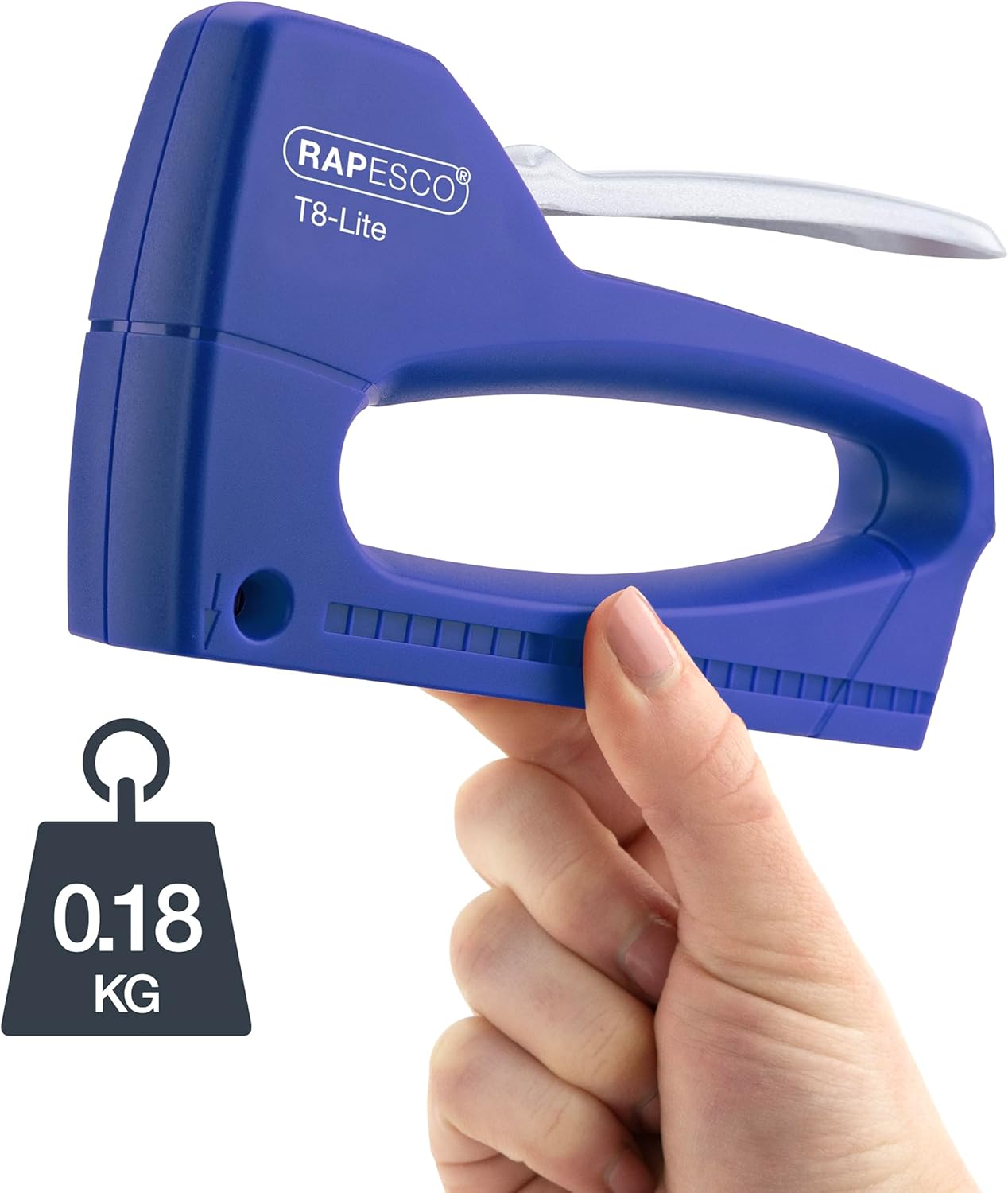 Rapesco 0955 Germ-Savvy Antibacterial, T8-Lite Staple Tacker with 300 13/6mm Staples, Blue/Chrome