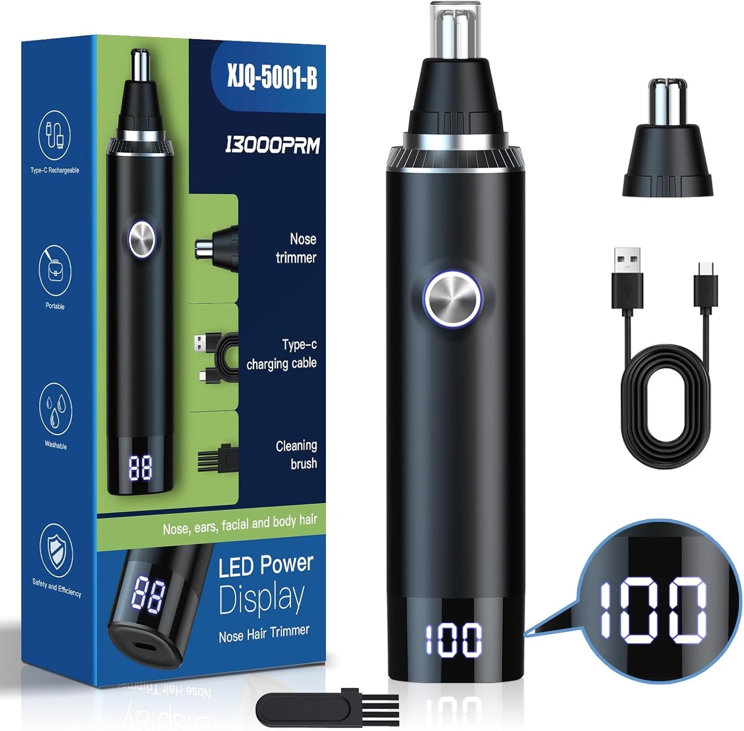 Rechargeable Nose Hair Trimmer for Men and Women, 2025 Upgrade, Painless USB Nose Trimmer, Ear and Nose Clipper, Facial Hair Removal, Easy to Clean, Dual Edge Blades, IPX7 Waterproof