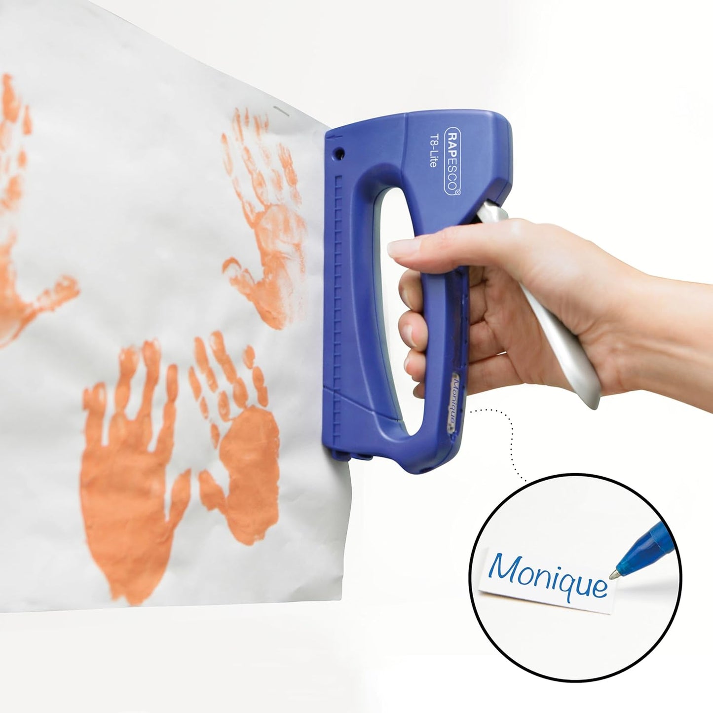Rapesco 0955 Germ-Savvy Antibacterial, T8-Lite Staple Tacker with 300 13/6mm Staples, Blue/Chrome