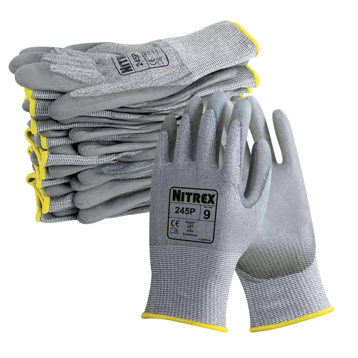 Nitrex 245P Work and Safety Gloves, Bag of 10 Pairs, Size 7 - D Rated Cut Resistant Gloves with PU Palm Coating Visit the NITREX Store