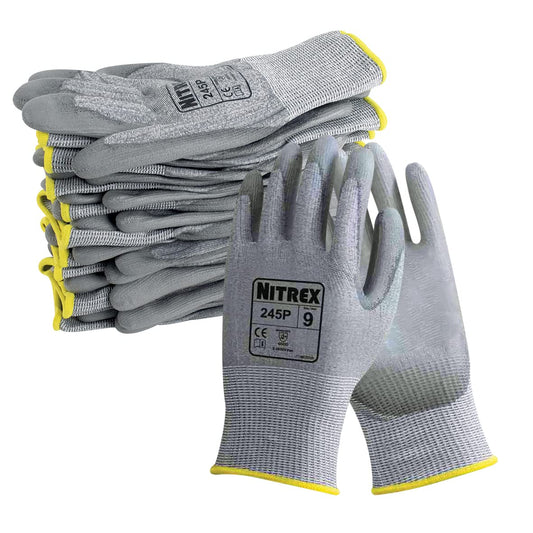 Nitrex 245P Work and Safety Gloves, Bag of 10 Pairs, Size 7 - D Rated Cut Resistant Gloves with PU Palm Coating Visit the NITREX Store