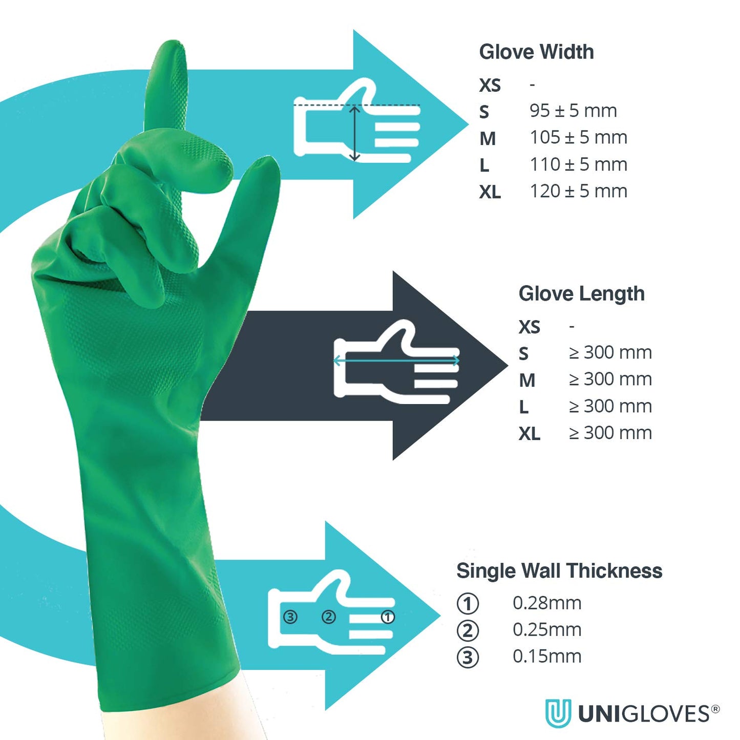 Unigloves Unicare Household Power-Free Reusable Household Latex Gloves, 1 Pair, Green, Extra Large (UCHG3005G)
