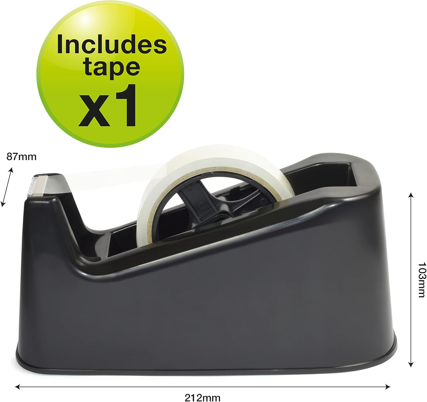 Rapesco 1695 Germ-Savvy Antibacterial, 500 Heavy Duty Tape Dispenser with 1 Clear Tape Roll, Black