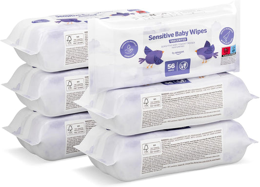 Amazon Brand – Mama Bear Sensitive Unscented Baby Wipes, 336 Count (6 Packs of 56)
