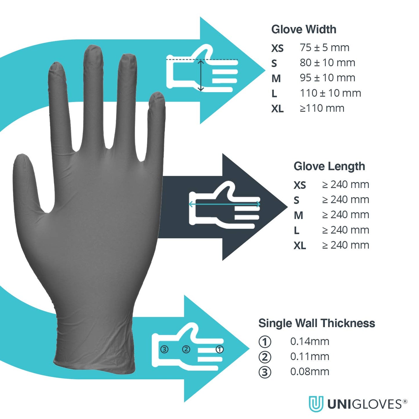 Unigloves Select Black Latex Gloves - Powder Free Disposable Gloves for Beauty, Piercing and Tattoo Artists - Box of 100 Gloves, Black, Extra Small (GT0021)