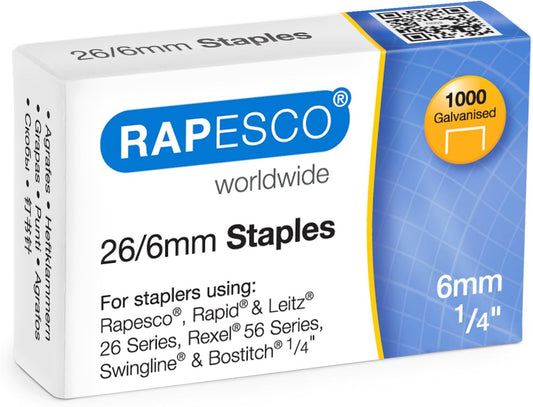 Rapesco S11661Z3 26/6mm (No.56) Galvanised Staples, Box of 1000