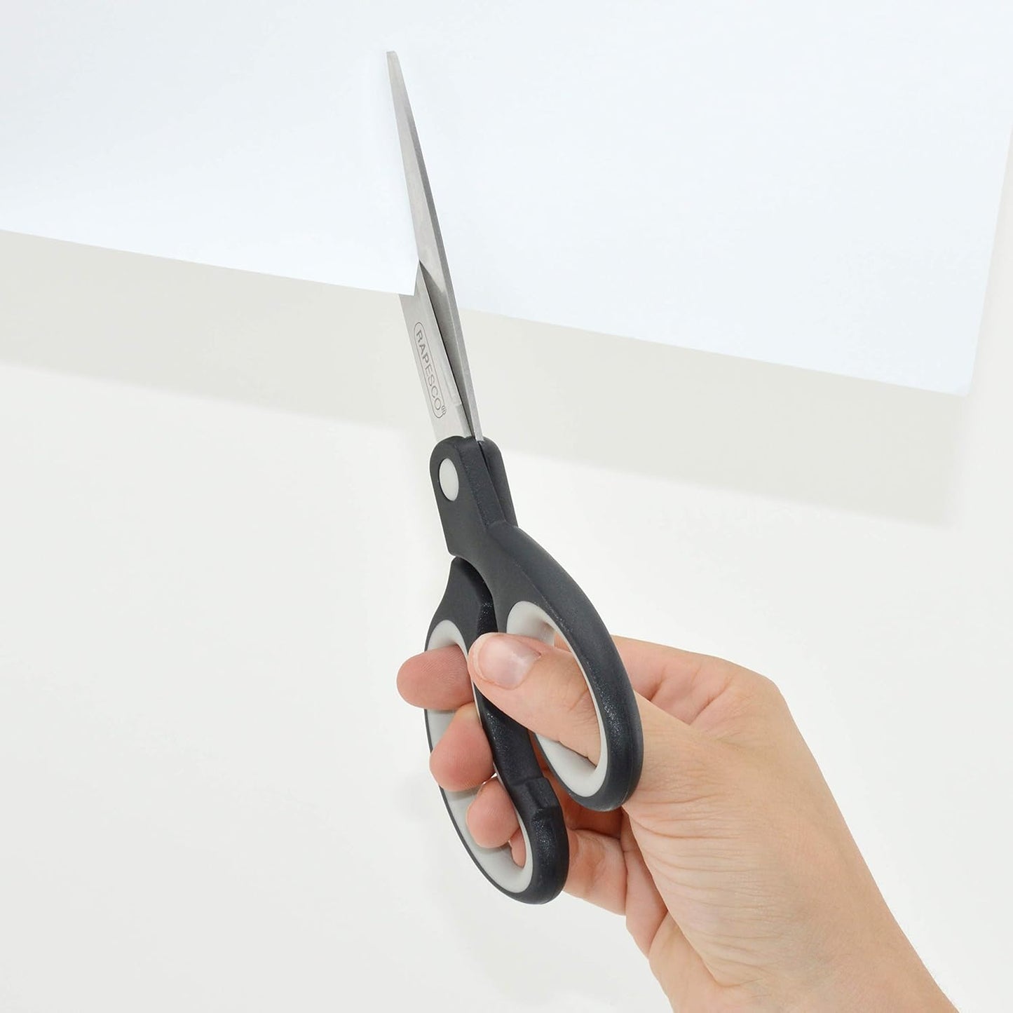 Rapesco 1574 Soft Grip Handle Scissors, Black/Light Grey, Set of 4