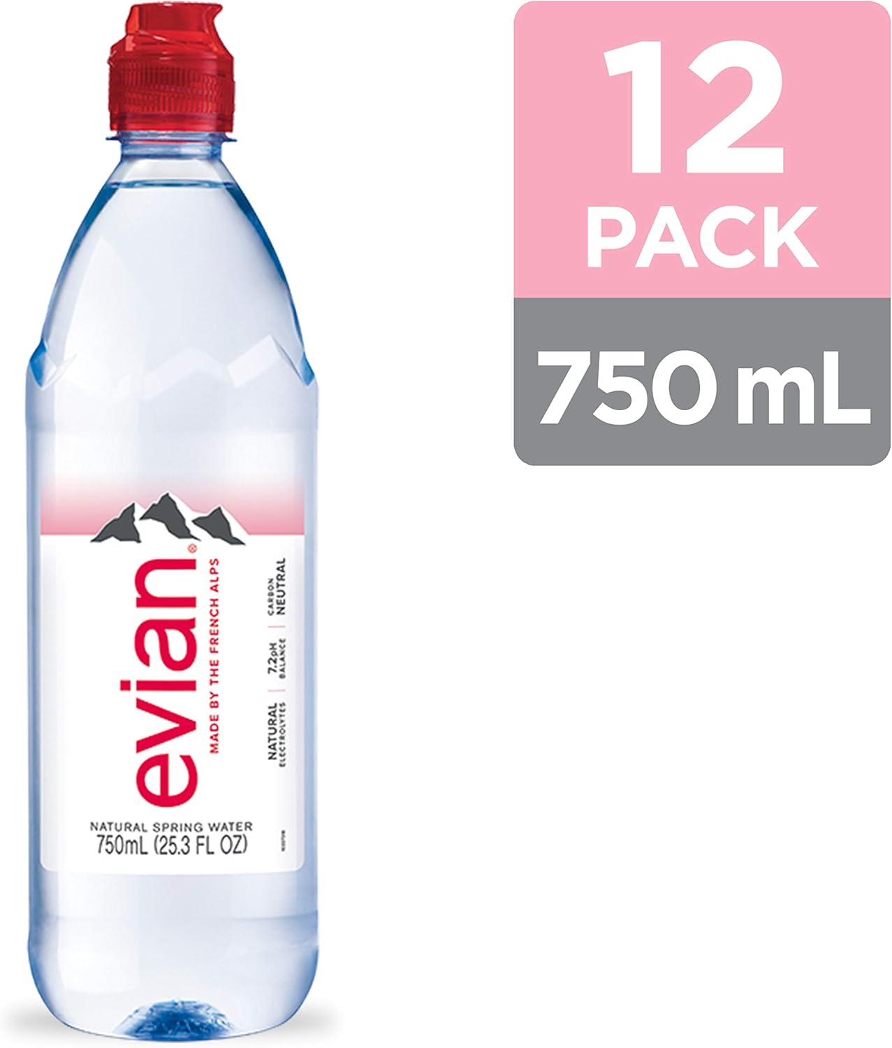 Evian Natural Mineral Water Sports Cap 75cl (PACK OF 12)