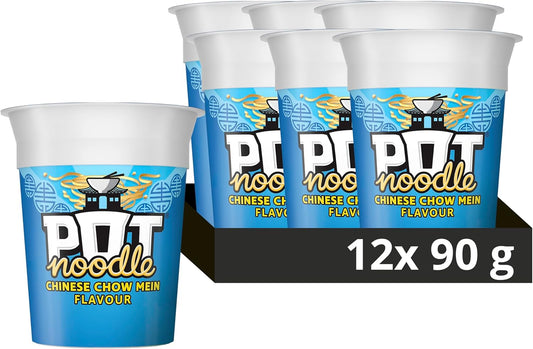 Pot Noodle Chinese Chow Mein Standard Pot Noodle instant vegan* snack quick to make noodles 12x 90 g