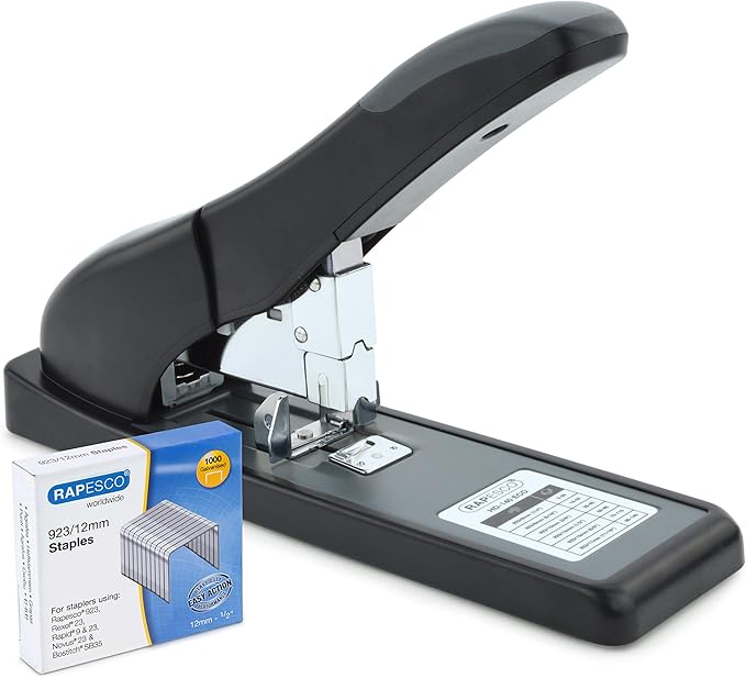 Rapesco 1550 ECO HD-140 Heavy Duty Stapler with 1000 x 923/12 mm Staples, 140 Sheet Capacity, Black