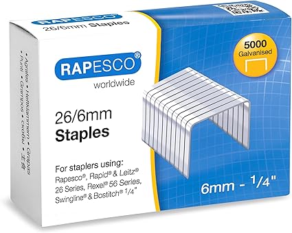 Rapesco S11662Z3 26/6mm No.56 Galvanised Staples, Box of 5000