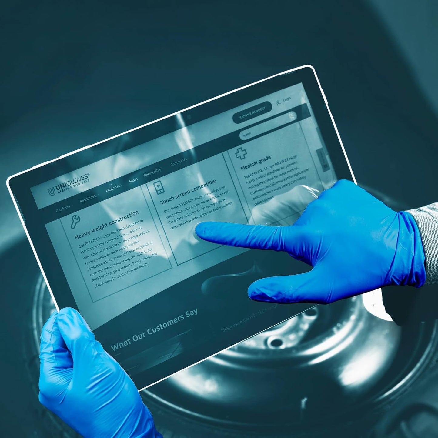 UNIGLOVES PRO.TECT Max 9N, Blue Nitrile Gloves, Size L
