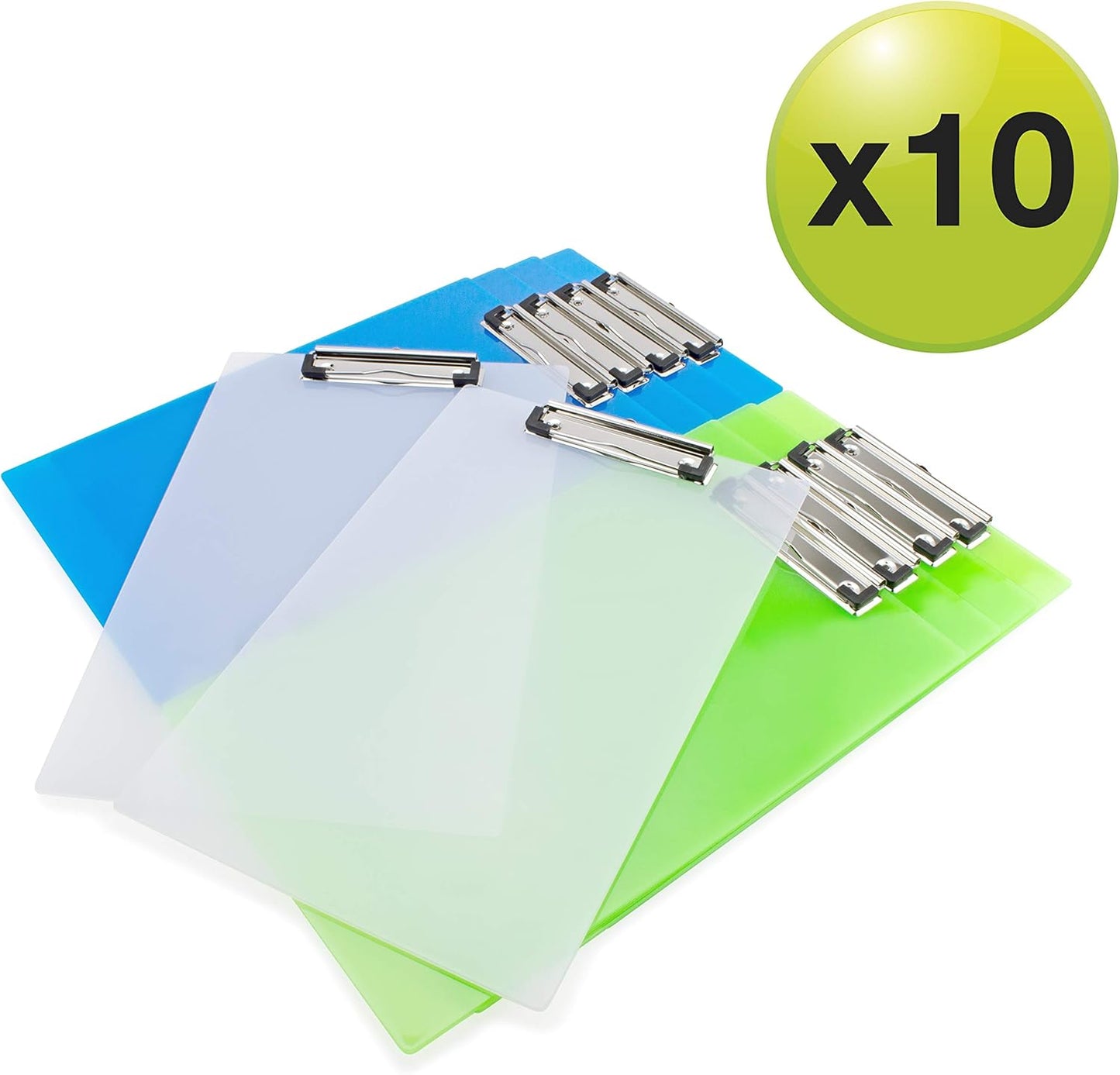 Rapesco 1519 Business Pack: 10 Frosted Transparent Clipboards, A4+, Assorted Colours