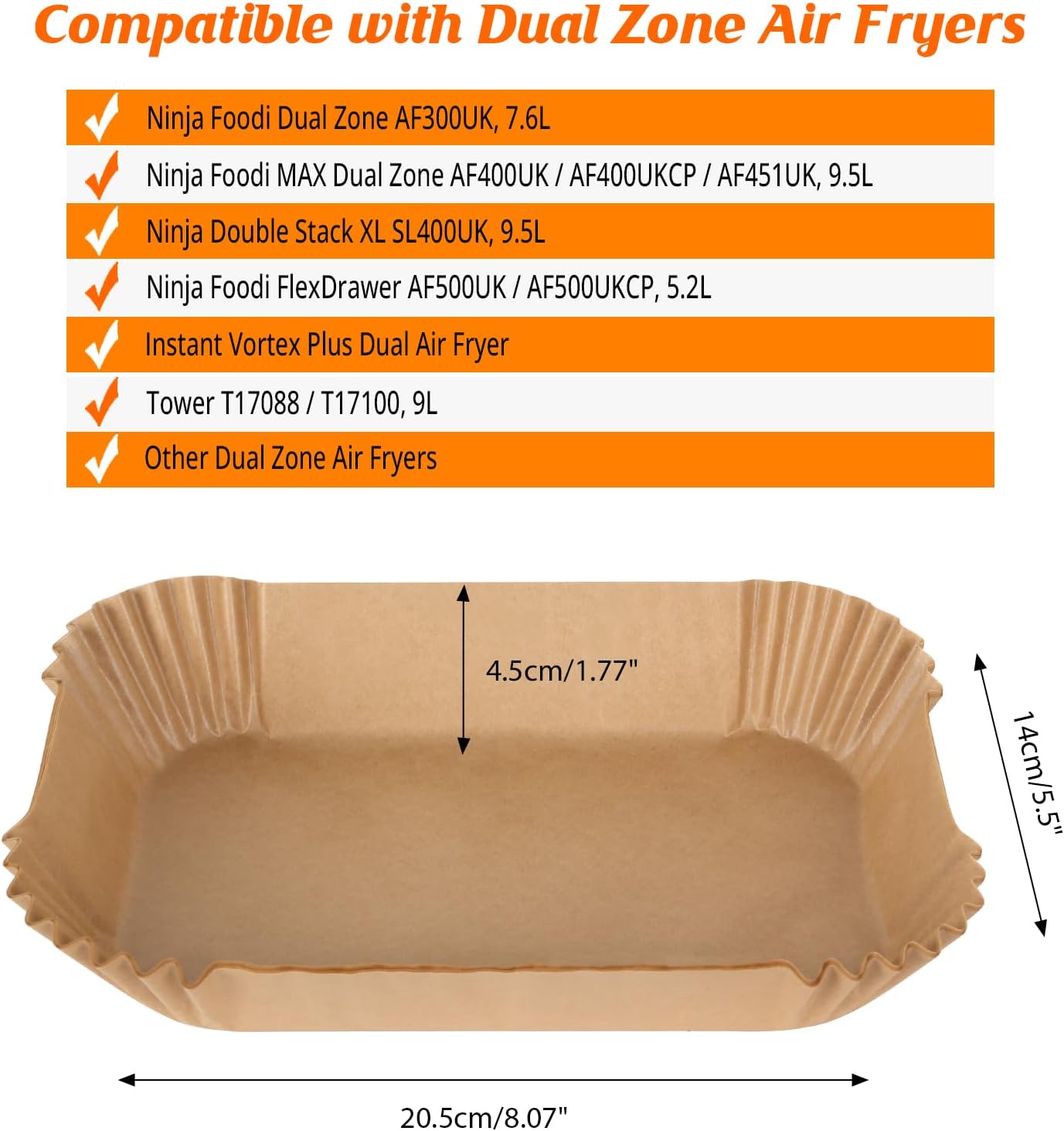 120Pcs Air Fryer Liners for Ninja Dual, Stone TH Disposable Airfryer Parchment Paper Liners Accessories Compatible with Ninja AF300UK AF400UK SL400UK AF500UK, Other Dual Zone Air Fryer