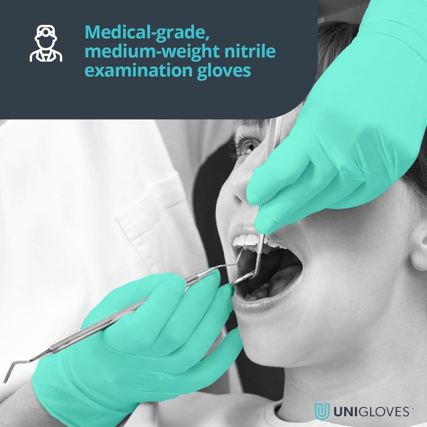 Unigloves Vitality Nitrile GD0051 Moisturising Examination - Multipurpose, Powder and Latex Free Disposable Gloves, Box of 100 Gloves, Aqua Blue, Extra Small