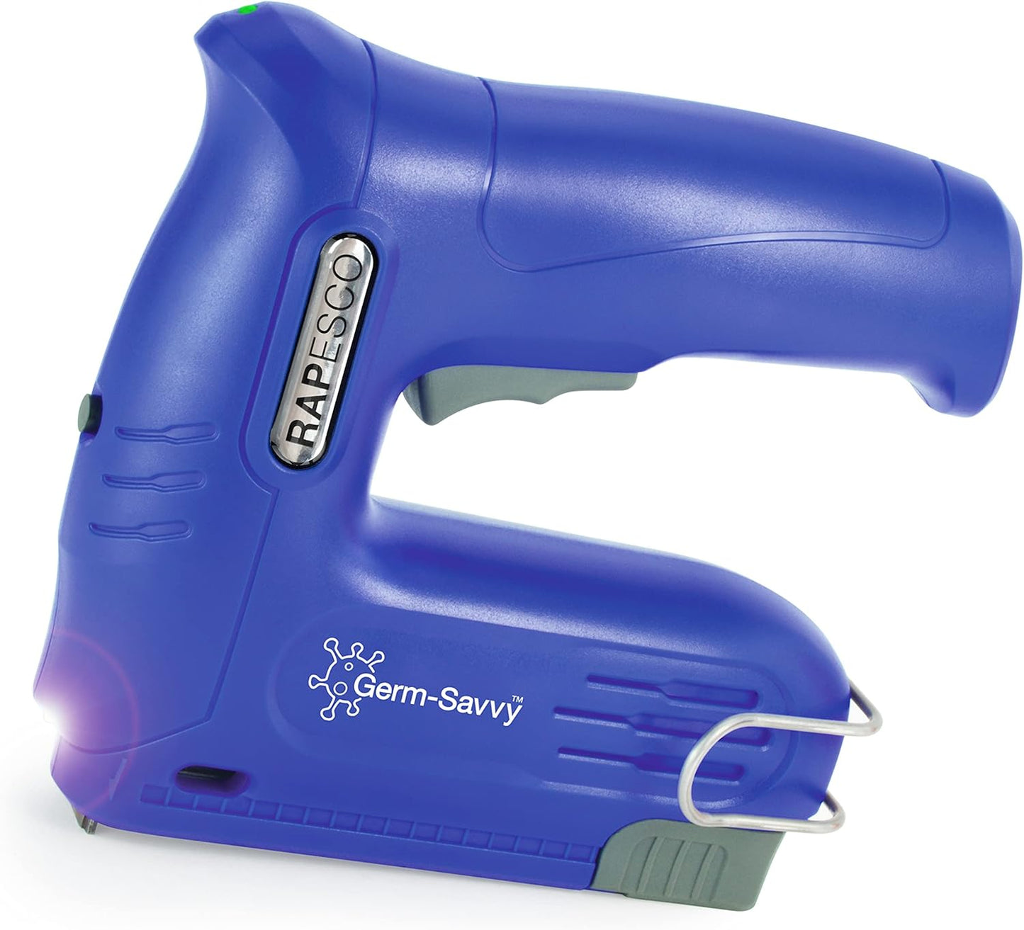 Rapesco 1634 Germ-Savvy Antibacterial, T12-USB Cordless Electric Staple Gun with Integrated 4V Lithium-Ion Battery, Blue