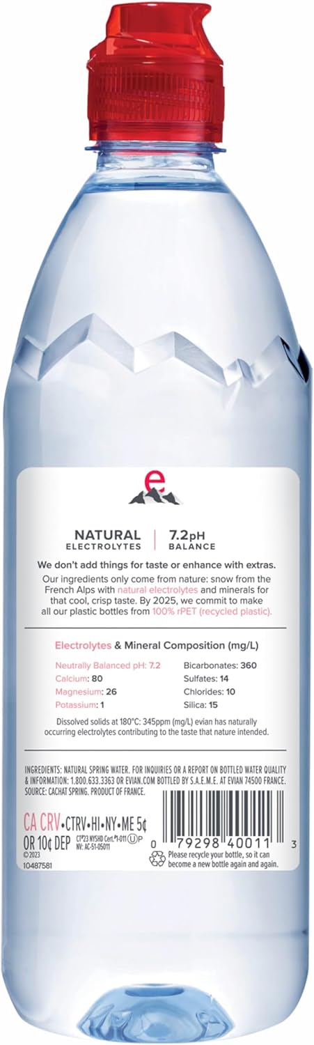 Evian Natural Mineral Water Sports Cap 75cl (PACK OF 12)