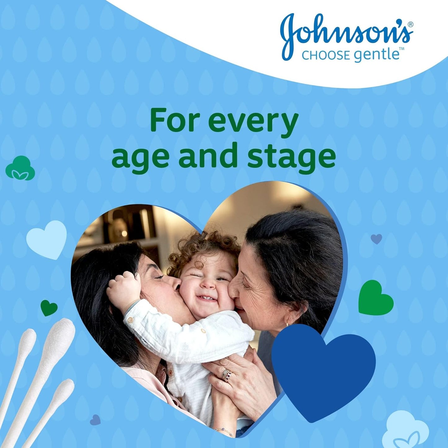 Johnson's Baby Cotton Buds (1 x Pack of 200) Soft & Gentle Ear Buds for Delicate Skin, Made of 100% Pure Cotton and Paper Sticks, Plastic-Free to Clean Delicate Areas, around Eyes and Outer Ear