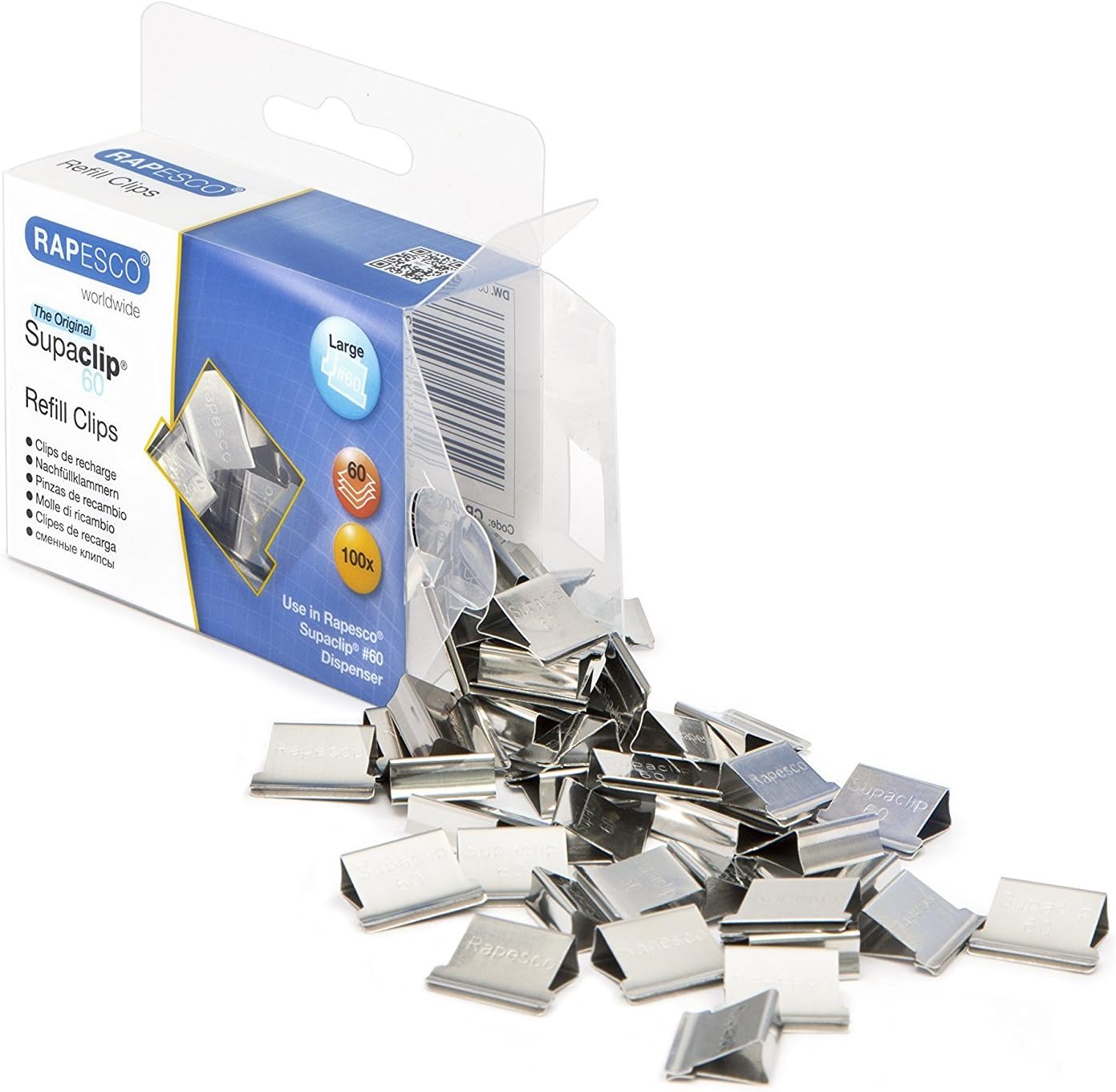 Rapesco CP10060S Supaclip 60 Stainless Steel Refill Clips, Pack of 100