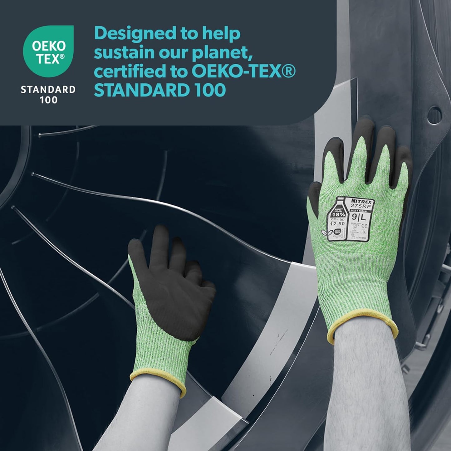 NITREX 275RP Cut Resistant Work and Safety Gloves - 5 Pairs - Sandy Nitrile Palm Coated - Oils and Grease Resistant – Mechanical and Industrial Protective Gloves - Size 8