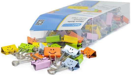 Rapesco 1428 19mm Smile Foldback Clips, Assorted Colours, Pack of 80