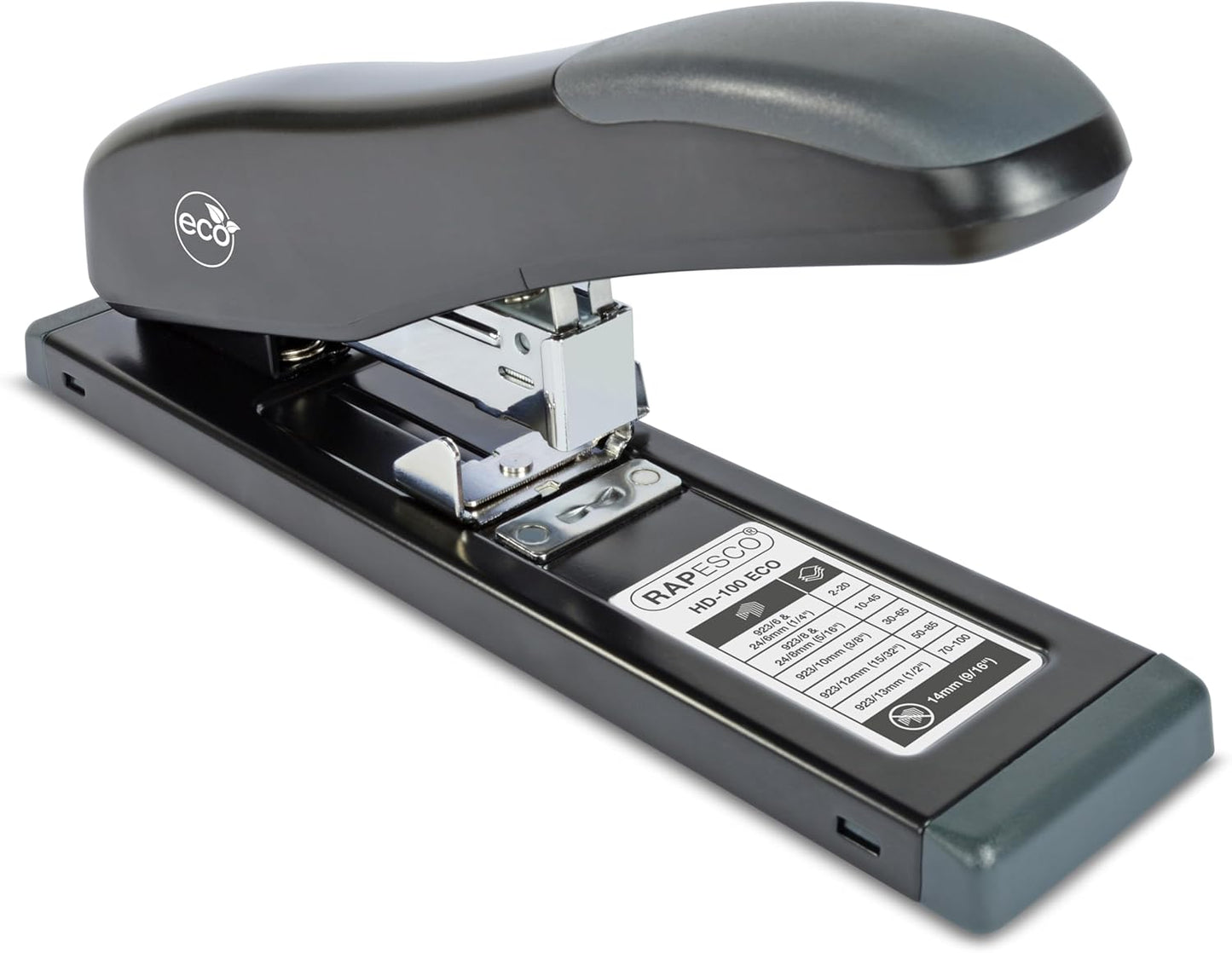 Rapesco 1307 ECO HD-100 Heavy-Duty Stapler with 2000 Type 923/10mm Staples, 100 Sheet Capacity, Black