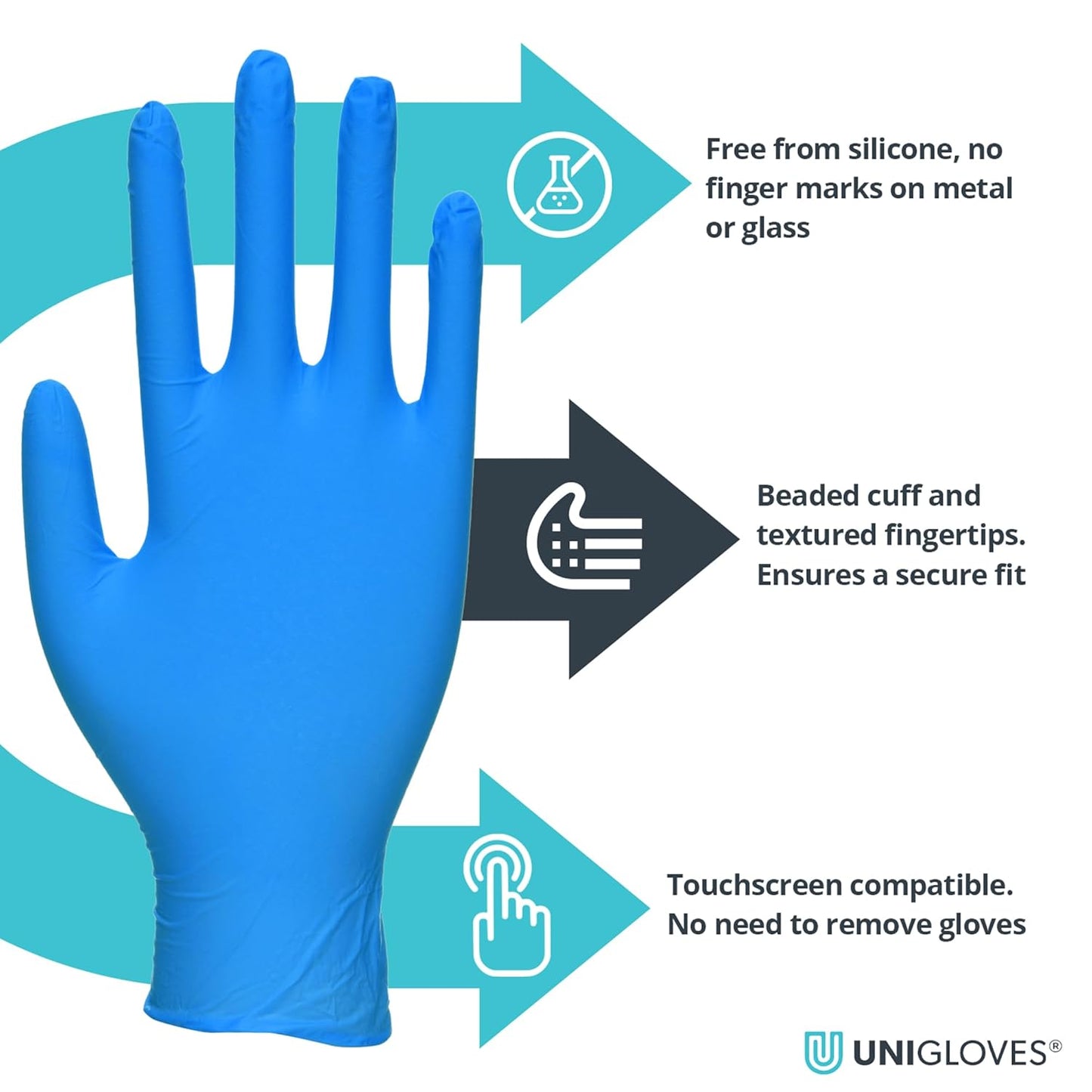 UNIGLOVES PRO.TECT Max 9N, Blue Nitrile Gloves, Size L